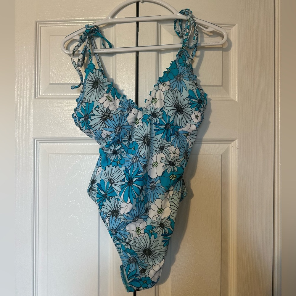 Target blue floral one piece swimsuit
